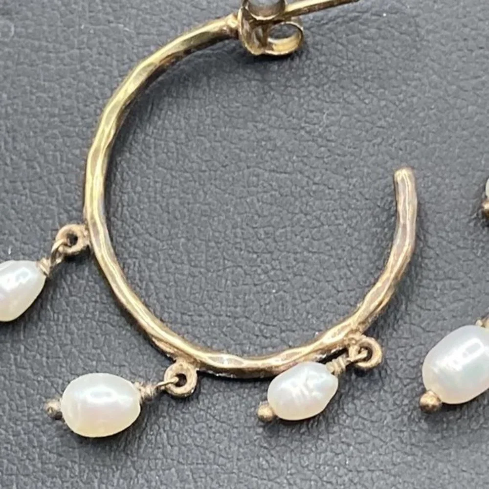Pearl Hoop Gold Plated Sterling Silver Drop Dangle EARRINGS signed‎ AV